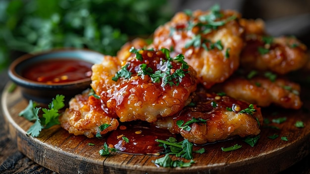 Photo shredded chicken with sweet chili sauce