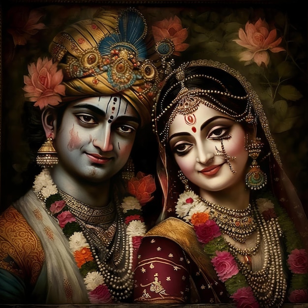 Shree Krishna en Radha illustratie Generatieve ai