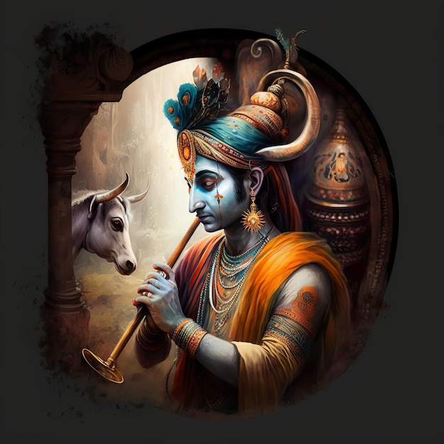 Shree Krishna Illustration for janmashtami Generative Ai