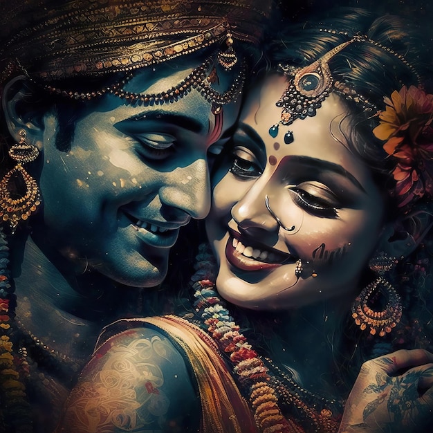 Shree Krishna and Radha Illustration Generative Ai