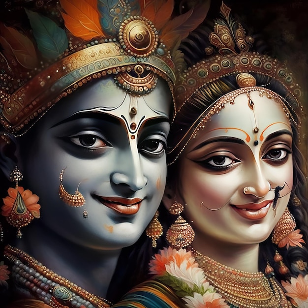 Shree Krishna and Radha Illustration Generative Ai