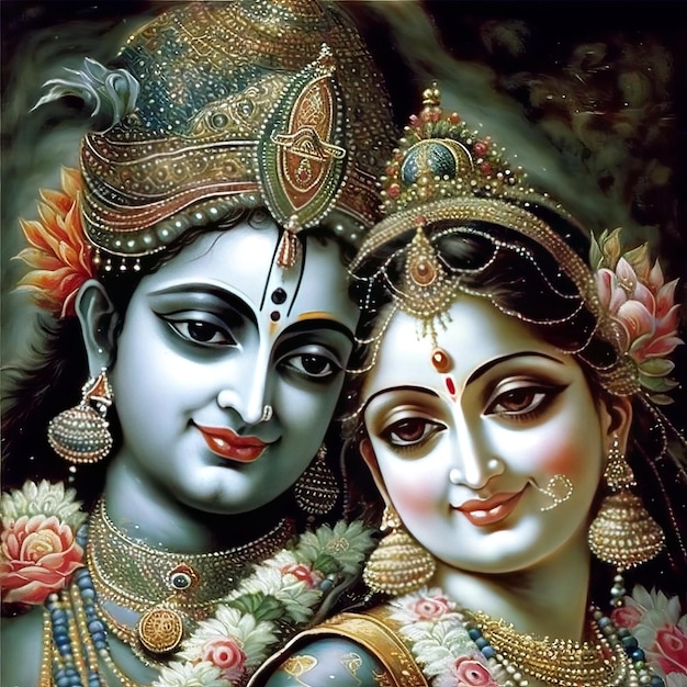 Shree Krishna and Radha Illustration Generative Ai