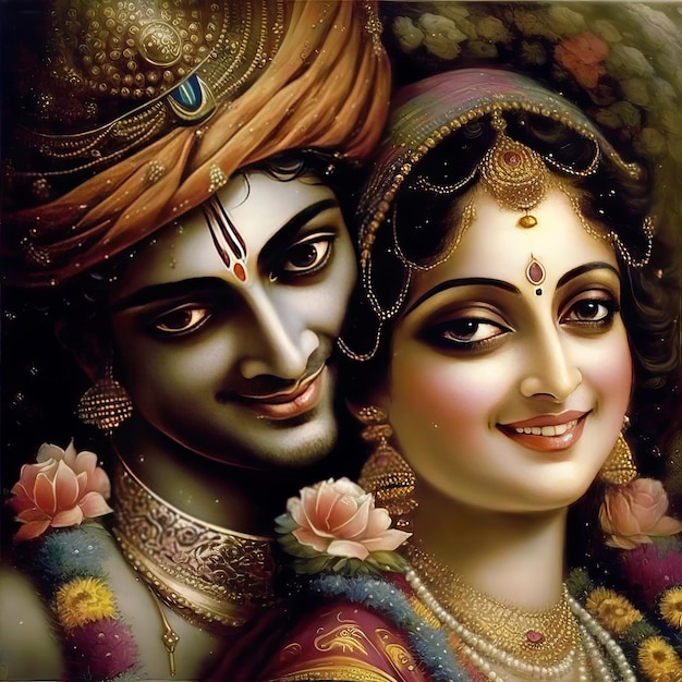 Illustrazione di shree krishna e radha generativo ai