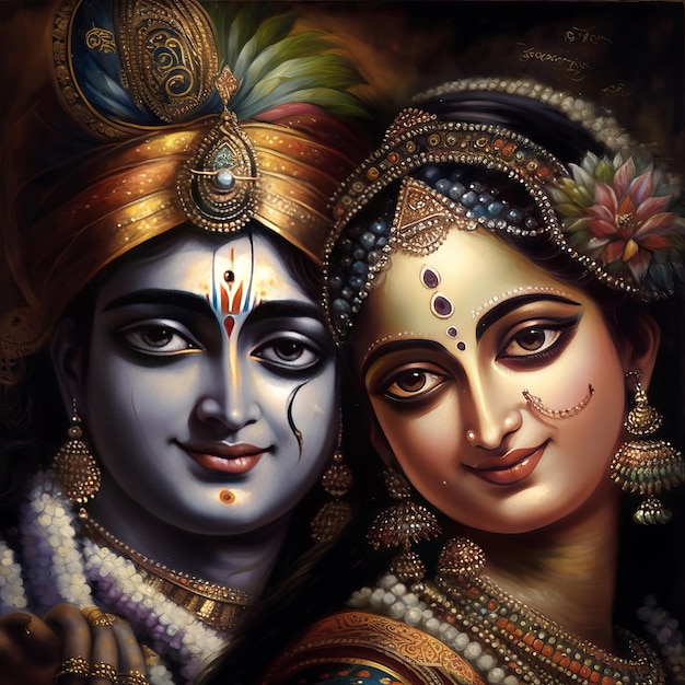 Shree Krishna and Radha Illustration Generative Ai