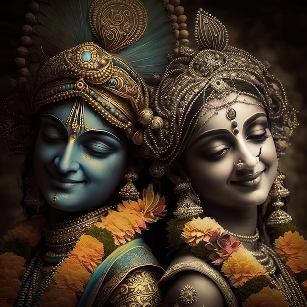 Shree Krishna and Radha Illustration Generative Ai