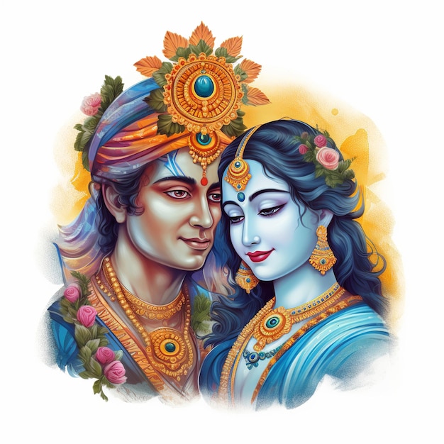 Shree Krishna and Radha illustration Generative ai