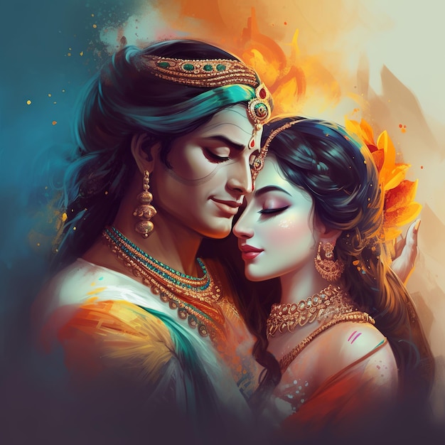 Shree Krishna and Radha illustration Generative ai