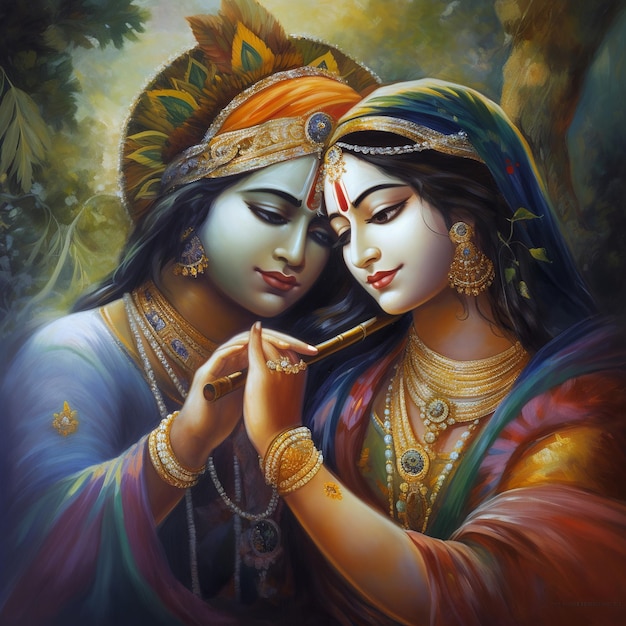 Photo shree krishna and radha illustration generative ai