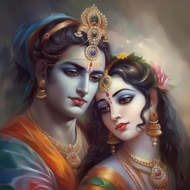 Shree Krishna and Radha illustration Generative ai