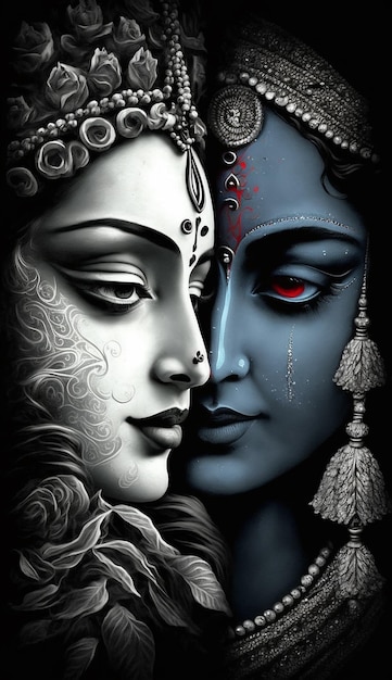 Photo shree krishna and radha illustration generative ai