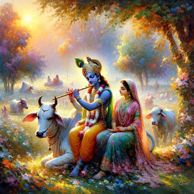 Shree Krishna and Radha Painting Generative ai