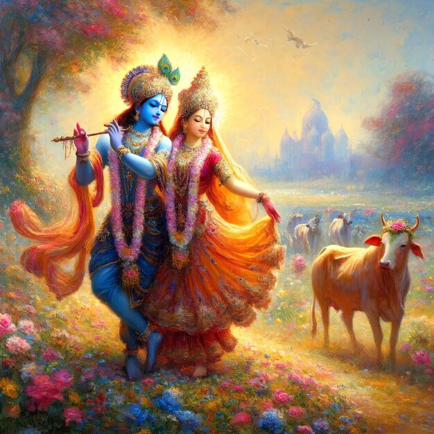 Shree Krishna and Radha Painting Generative ai