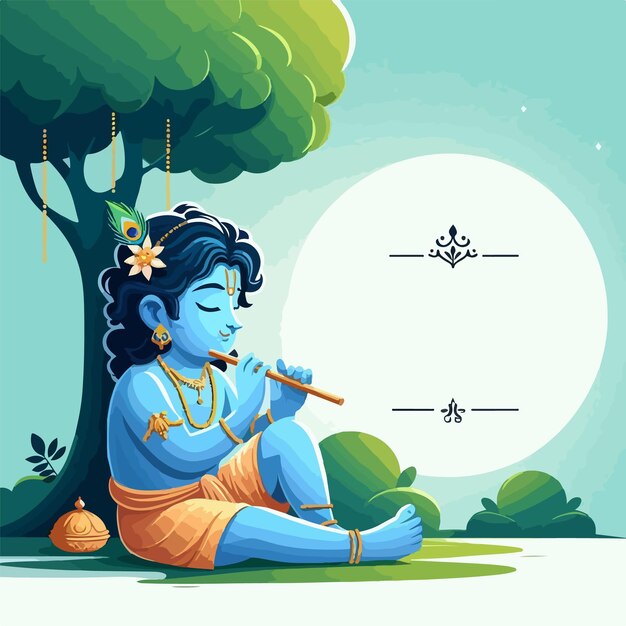 Photo shri little krishna illustration wallpaper poster social post happy janmashtami concept