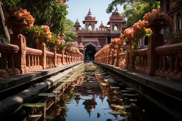 Photo shri mangeshi temple in goa divine elegance by the river generative ia