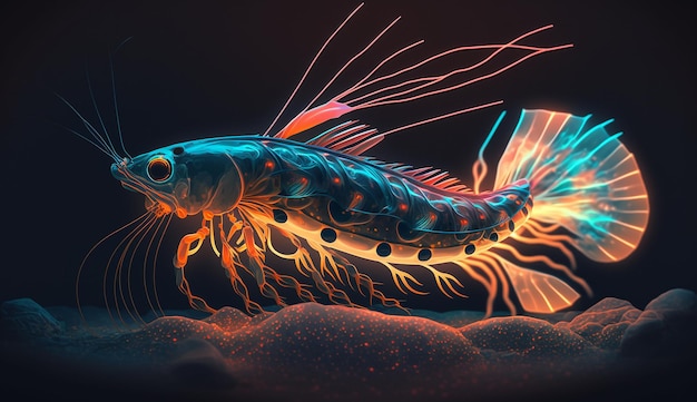 Shrimp animal glowing neon illustration image Ai generated art