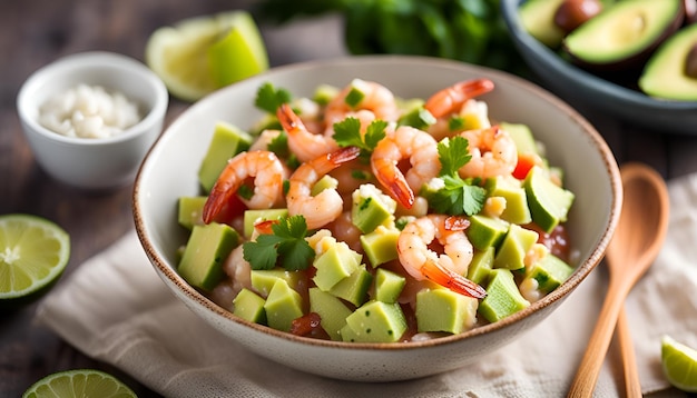 Foto ceviche di gamberetti e avocado