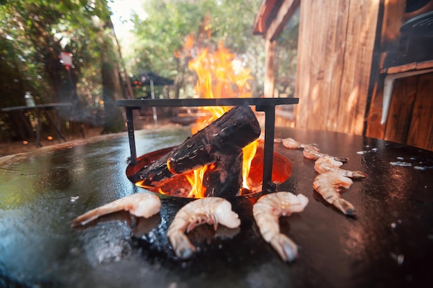 Shrimp on the barbecue fire