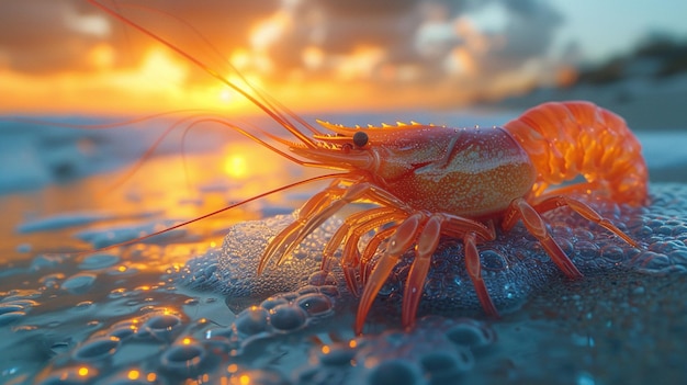 Shrimp in the beach at sunset