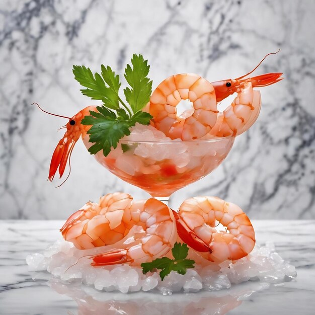 Shrimp cocktail on marble background