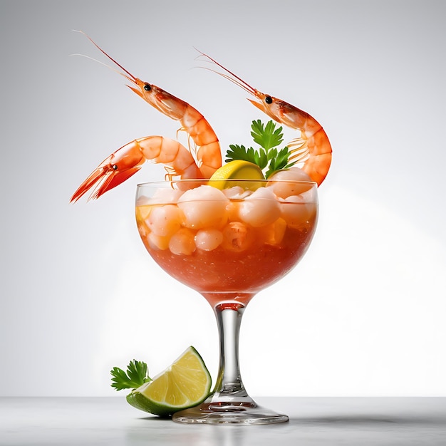 A Shrimp Cocktail on a white background