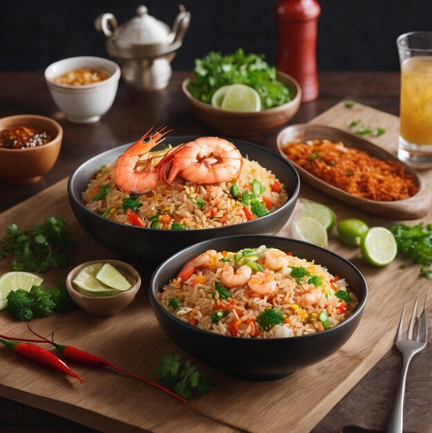 Shrimp fried rice with chili fish sauce generative ai