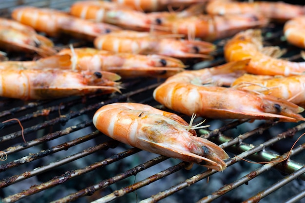 Shrimp has been cooked on barbeque grill