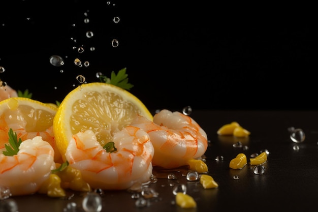 A shrimp and lemon slices are being poured into a bowl.