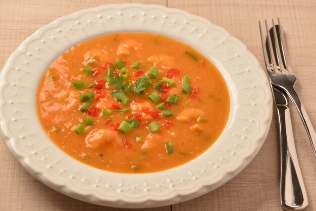 Shrimp moqueca with chives