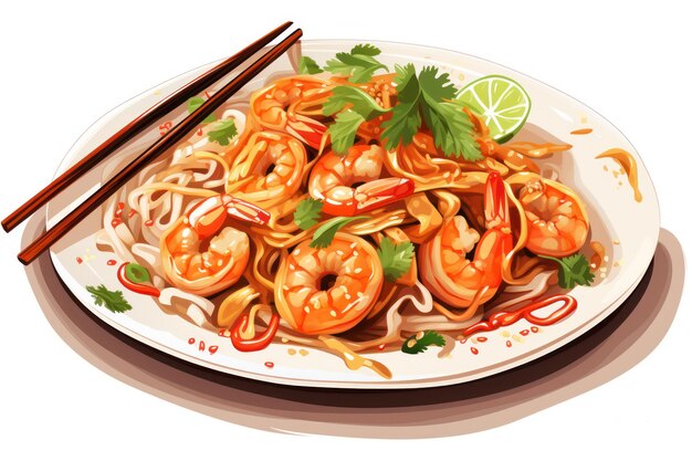 Shrimp Pad Thai Icon op witte achtergrond