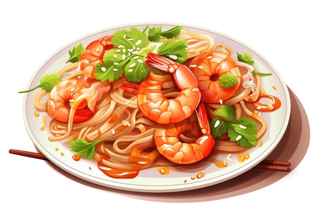 Shrimp Pad Thai Icon on white background