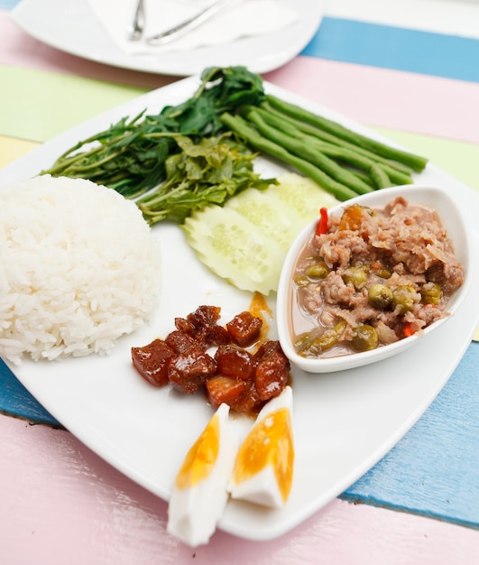 Shrimp paste chilli sauce set, native Thai style food