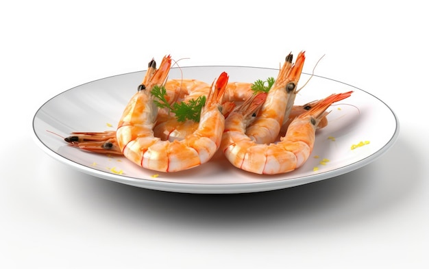 Shrimp in a plate isolated on a white background closeup shot