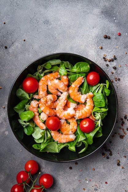 Shrimp salad seafood healthy meal food snack diet on the table\
copy space food background rustic