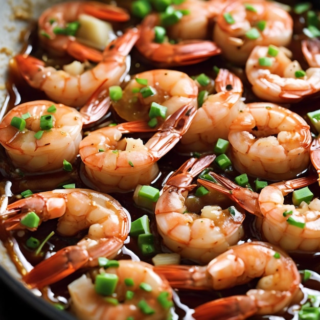 Shrimp sauteed in garlic and soy caramel