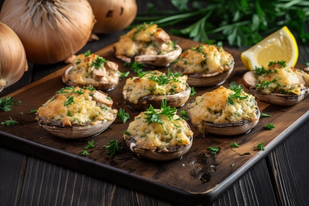 Shrimp Scampi Stuffed Mushrooms filled with tender shrimp garlic butter and herbs