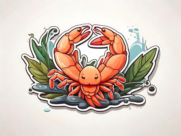 Photo shrimp seafood cartoon sticker on white background