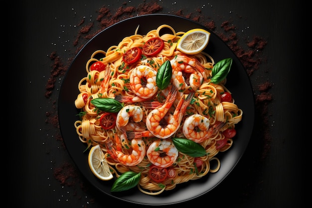 Shrimp Spaghetti with Sauce, Top View