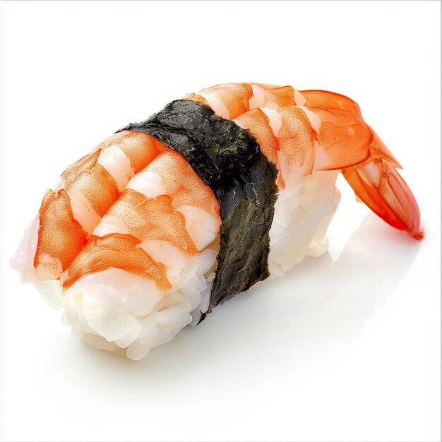 a shrimp sushi on white background