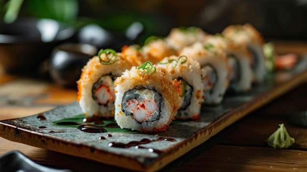 Shrimp Tempura Roll tegen een feestelijke Japanse festival achtergrond