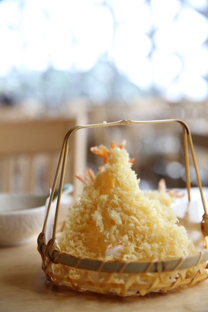 Shrimp Tempura on wood background