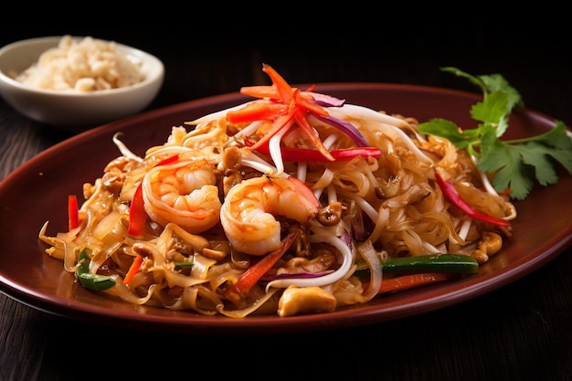 Shrimp and Vegetables in a Plate of Pad Thai