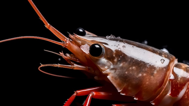 A shrimp with a black background