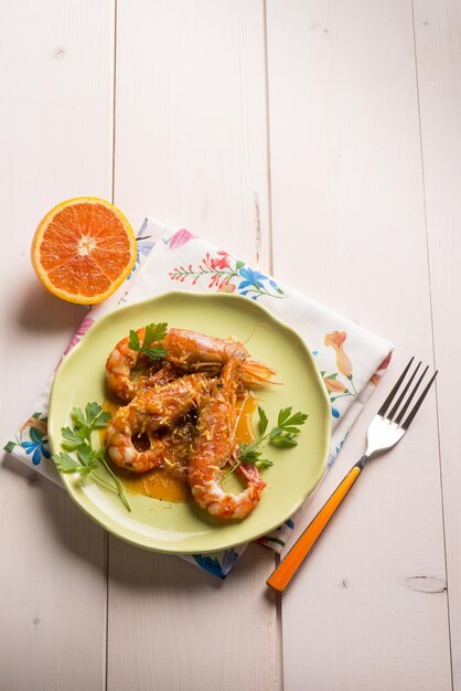 Shrimp with orange and lemon sauce