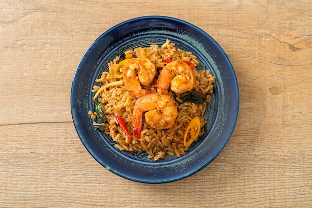 shrimps fried rice with herbs and spices - Asian food style