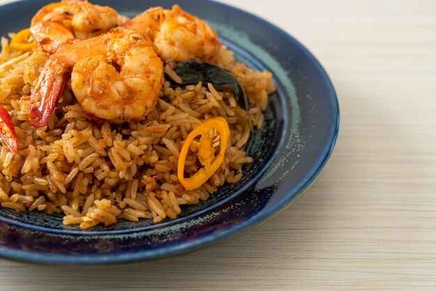 shrimps fried rice with herbs and spices - Asian food style