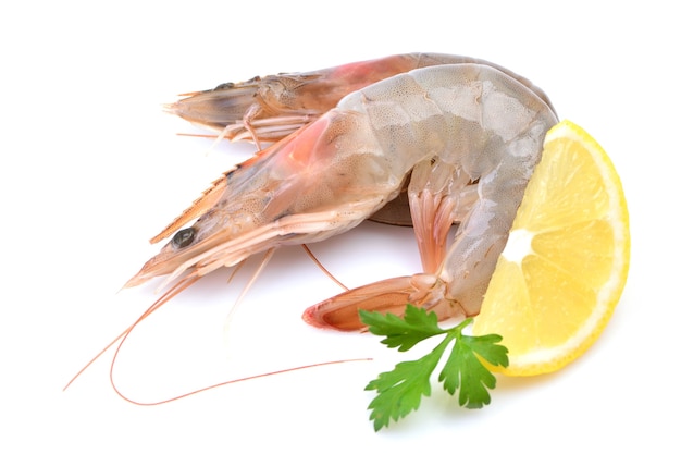 Shrimps with lemon closeup