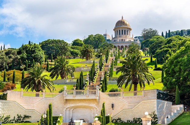 Photo shrine of the bab and lower terraces at the bahai world center in haifa israel