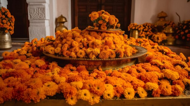 A shrine full of flowers and candles