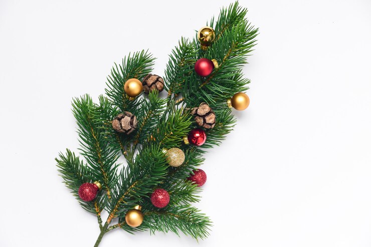 Photo сhristmas tree branch and shiny balls