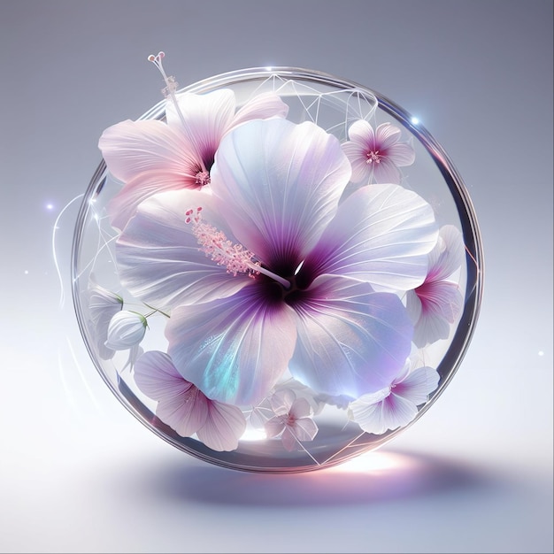 Foto fiore di arbusto althaea in sfera di vetro